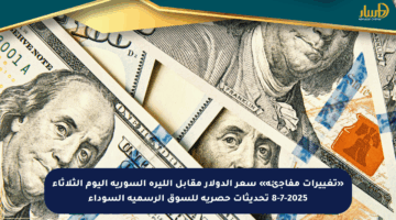 «تغييرات مفاجئة» سعر الدولار مقابل الليرة السورية اليوم الثلاثاء 8-7-2025 تحديثات حصرية للسوق الرسمية السوداء